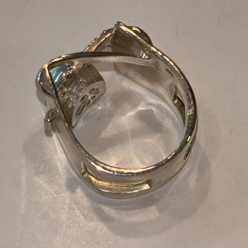 Marahlago Larimar Dante Sterling silver white topaz sculpture ring Sz 8 - Picture 7 of 12